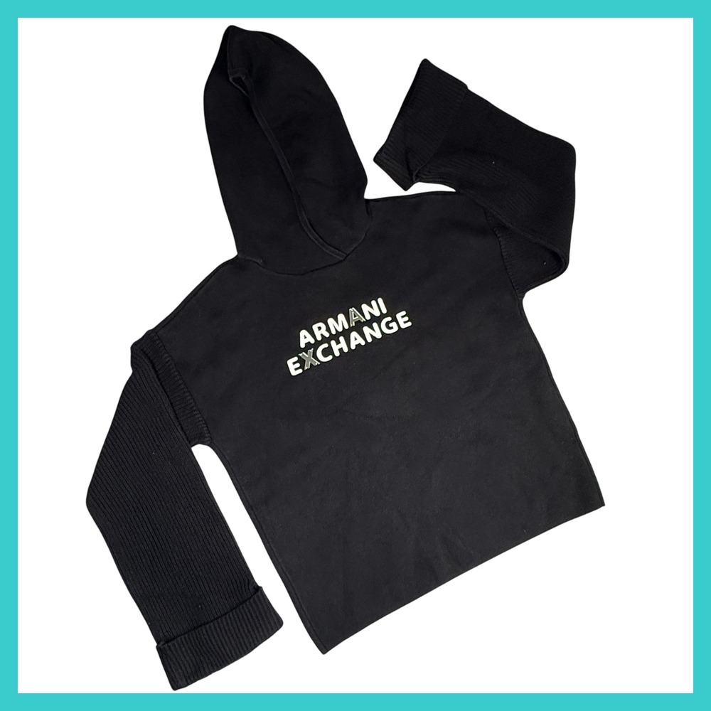 Armani Exchange Black‎ Hoodie Sweater Ribbed Sleeve Womens Oversized Small